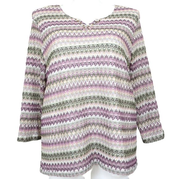 Alfred Dunner PLUS Size 2X Chevron Artsy Zig Zag Stripe Tunic Top Blouse Office - Picture 1 of 8
